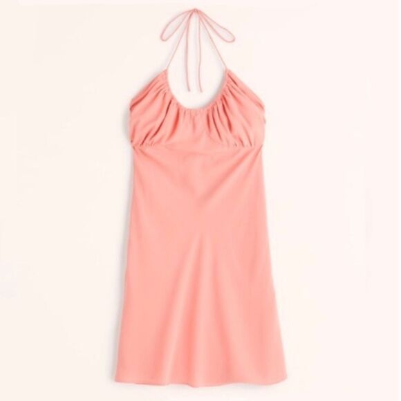 Abercrombie & Fitch Dresses & Skirts - Abercrombie & Fitch Halter Ruched Mini Dress Chiffon Sundress Coral NWT M